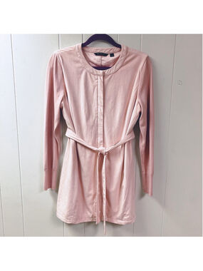 H by HALSTON Quiet Luxury Transitional Pink Faux Suede Jacket SZ 10 Minimalist